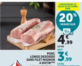 Porc longe désossée sans filet mignon à rôtir