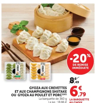 Gyoza aux crevettes et aux champignons shiitake ou Gyoza au poulet et porc