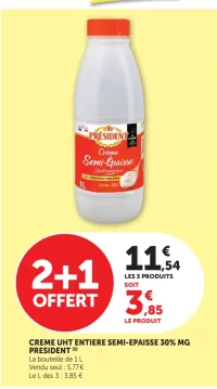 Crème UHT entière semi-épaissse 30% MG Président