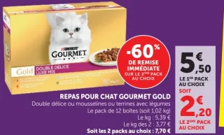 Repas pour chat Gourmet Gold Double délice ou mousselines ou terrines avec légumes