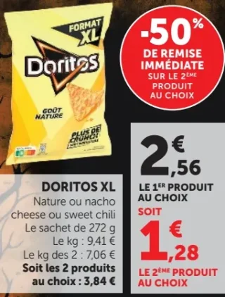 Doritos XL Nature, nacho cheese ou sweet chili