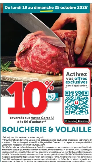 Offre Carte U : 10% reversés sur votre Carte U sur la Boucherie & Volaille