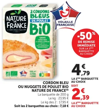 Cordon bleu ou Nuggets de poulet Bio Nature de France