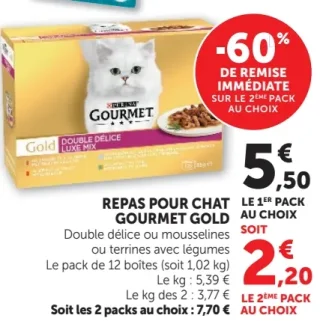 Repas pour chat Gourmet Gold Double délice ou mousselines Purina