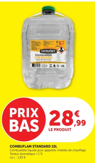 Combuflam Standard 15L Combustible liquide pour appareils mobiles de chauffage