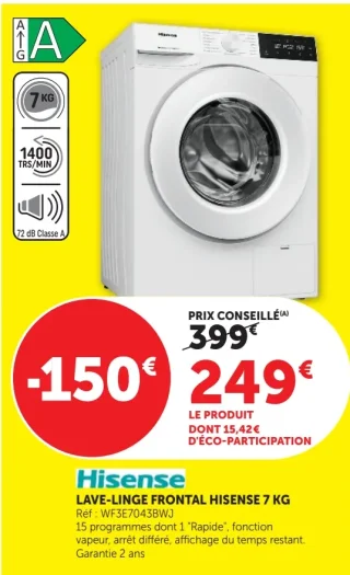 Lave-linge frontal Hisense WF3E7043BWJ 7 kg