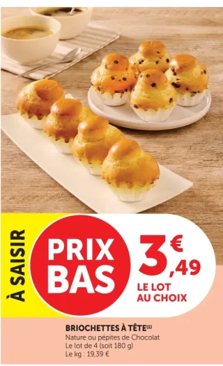 Briochettes à tête nature ou pépites de chocolat