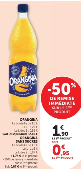Boisson gazeuse Orangina ou Orangina sans sucres