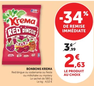 Bonbons Kréma Red'dingue, sodamania, fiesta, milkshake, mystery