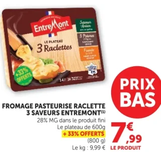 Fromage pasteurisé raclette 3 saveurs Entremont