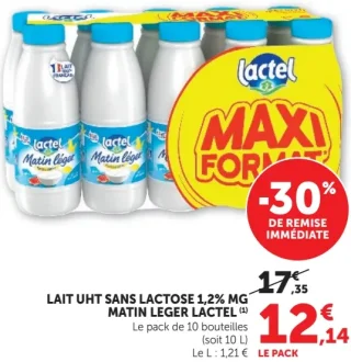 Lait UHT sans lactose 1,2% MG Matin Léger Lactel