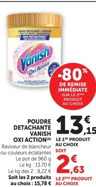 POUDRE DETACHANTE VANISH OXI ACTION Raviveur de blancheur ou couleurs éclatantes