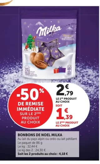 Milka Bonbons de Noël au lait du pays alpin, oréo ou lait pétillant