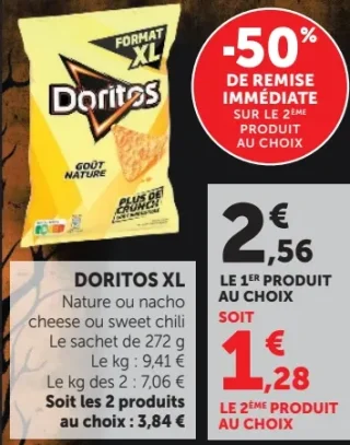 Doritos XL Nature ou nacho cheese ou sweet chili
