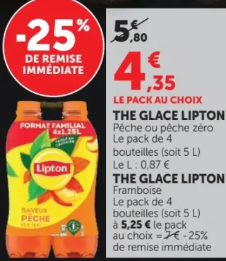 Thé glacé Lipton Pêche ou pêche zéro