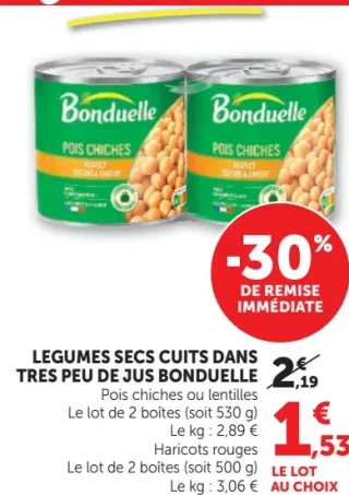 Légumes secs cuits dans très peu de jus Bonduelle