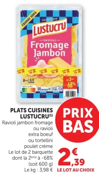 Plats cuisinés Lustucru Ravioli ou Tortellini