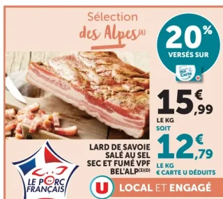 Lard de Savoie salé au sel sec et fumé VPF Bel'Alp