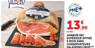 Jambon sec supérieur affiné 9 mois sans conservateurs Salaisons Cros