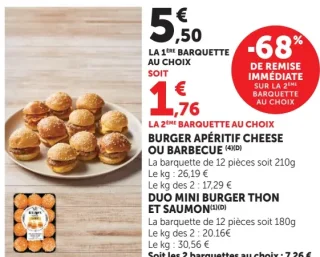 Burger apéritif cheese ou barbecue ou Duo mini burger thon et saumon