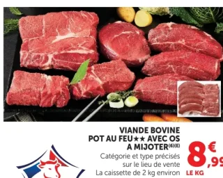 Viande bovine pot au feu avec os à mijoter