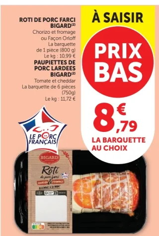 Rôti de porc farci ou Paupiettes de porc lardées Bigard