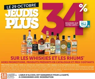 34% reversés sur votre Carte U sur les Whiskies et les Rhums