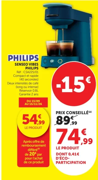 Cafetière à dosettes Senseo Vibes Philips CSA225/01