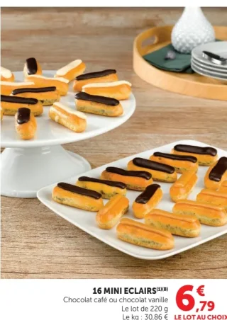 16 Mini éclairs Chocolat café ou chocolat vanille