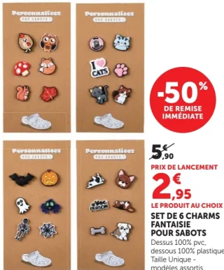 Set de 6 charms fantaisie pour sabots