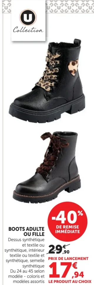 Boots adulte ou fille U Collection