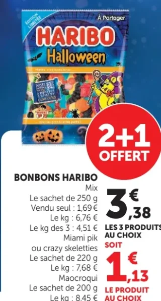 BONBONS HARIBO Mix Miami pik ou crazy skeletties ou Maocroqui