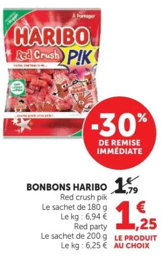 BONBONS HARIBO Red crush pik ou Red party