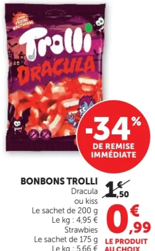 BONBONS TROLLI Dracula ou kiss ou Strawbies