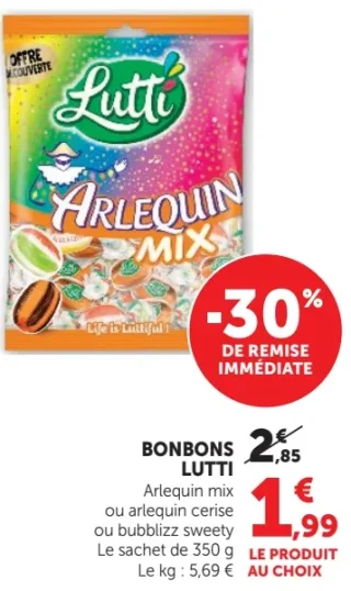 BONBONS LUTTI Arlequin mix ou arlequin cerise ou bubblizz sweety