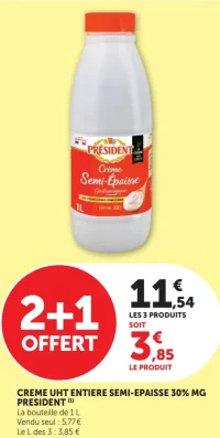 Crème UHT entière semi-épaisse 30% MG Président