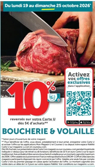 Offre boucherie & volaille Carte U 10% reversés