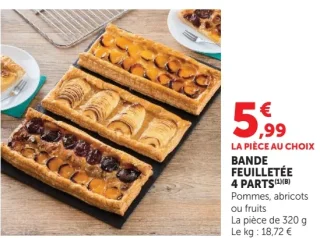 Bande feuilletée 4 parts pommes, abricots ou fruits