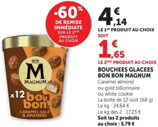 BOUCHEES GLACEES BON BON MAGNUM Caramel almond, gold billionaire ou white cookie