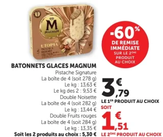 BATONNETS GLACES MAGNUM Pistache Signature, Double Noisette ou Double Fruits rouges