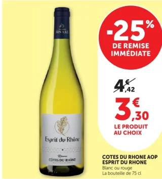 Vin Côtes du Rhône AOP Blanc ou Rouge Esprit du Rhône