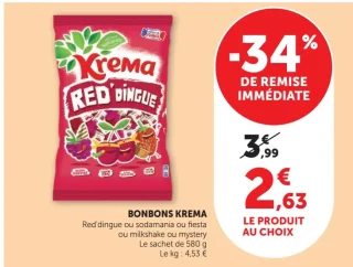 Bonbons Krema Red'dingue ou sodamania ou fiesta ou milkshake ou mystery