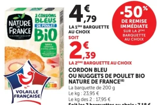 Cordon bleu ou nuggets de poulet bio Nature de France
