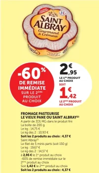 Fromage pasteurisé Le Vieux Pané ou Saint Albray
