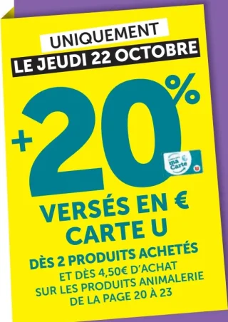 Remise Carte U 20% sur les produits animalerie