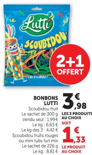 Bonbons Lutti Scoubidou fruit ou mini tubs fun mix