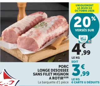Longe désossée sans filet mignon à rôtir de porc Le Porc Français