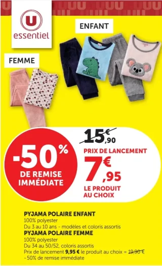 Pyjama polaire enfant ou femme U essentiel