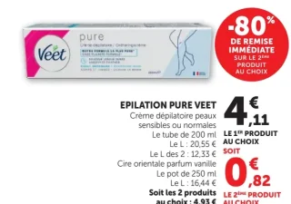 Crème dépilatoire ou cire orientale Pure Veet