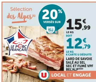 Lard de Savoie salé au sel, sec et fumé VPF Bel'Alp